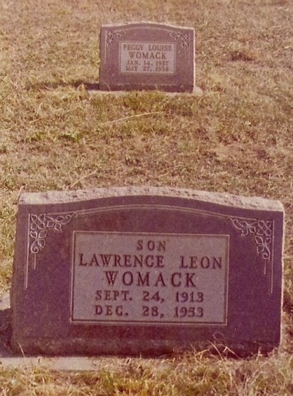 The Womack family plot — Peggy Louise's small stone stands behind her father's.